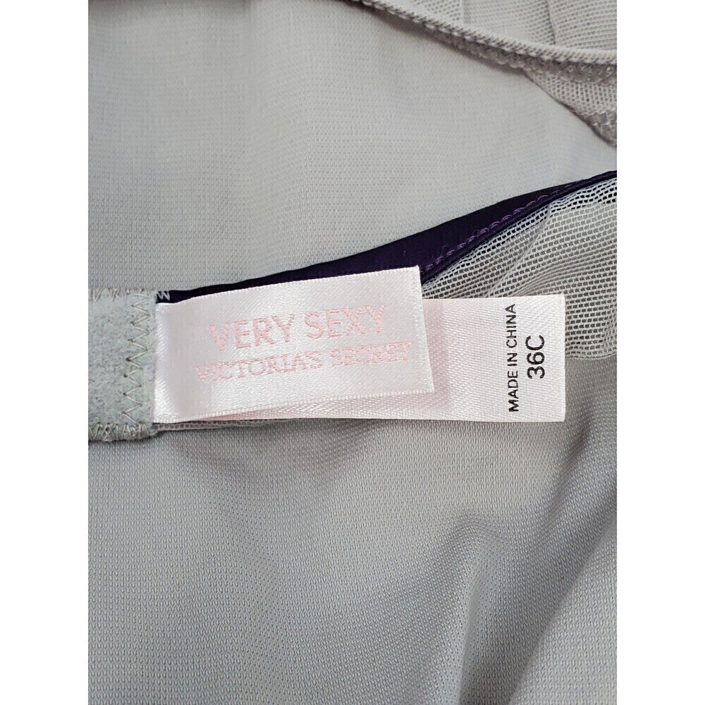 VICTORIA'S SECRET VERY SEXY GREY & PURPLE LINGERIE NEGLIGEE GARTERS WOMEN 36C - Picture 7 of 12